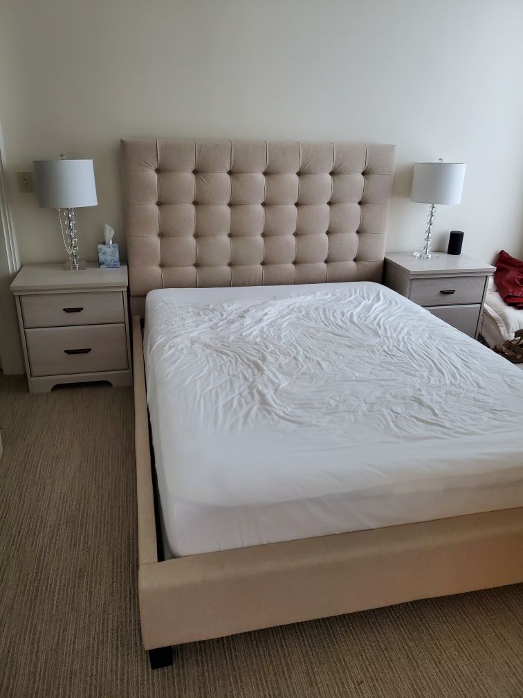 Upholstered Queen Bed Frame with Box Spring