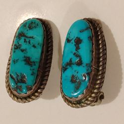 Native American  Turquoise Sterling Silver Earrings Clips Vintage