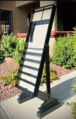 JEWELRY STAND. WOODEN FRAME. FRAME SIZE: 62" X 19.75" BASE'S DEPTH:: 16.5".EXCELLENT CONDITION.