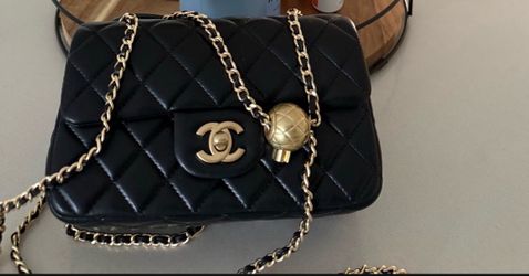 Chanel lambskin mini flap bag ball on chain black