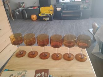 1970s Vintage Amber Stemware Glass X