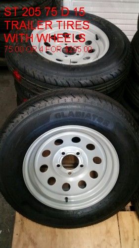 ST 205 75 D15 in Premium trailer tires 6 ply rating mounted on Silver mod Wheels available in various bolt patterns