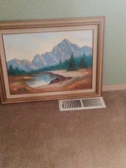 Framed Mountain Landscape Oil Painting -free