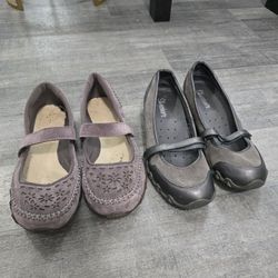 Skechers Slip Ons Size 7(Gray) And 7.5(Plum)
