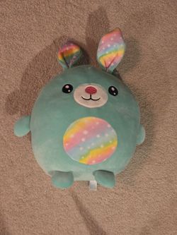 Teal Bunny Rabbit Round Soft Plush Toy Rainbow Belly Star Ears Large NWT