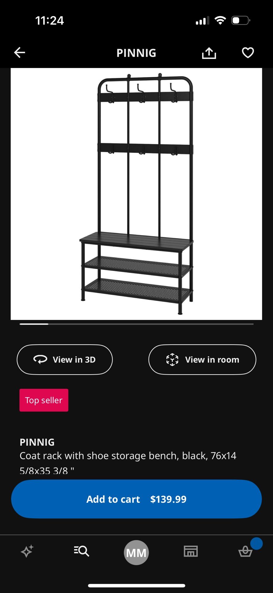 IKEA - PINNG - Coat rack And Shoe Storage Bench-$50