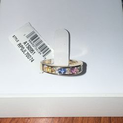 14K Gold Rainbow Sapphire Band Ring – Channel Set – Designer EFFY – $5,700 Retail