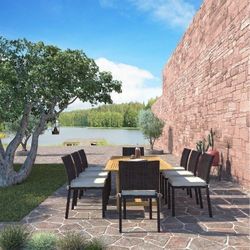 BRAND NEW Extendable Rectangular Outdoor Furniture 9 Piece 100% FSC Certified Teak Wood With Wicker Dining Set
