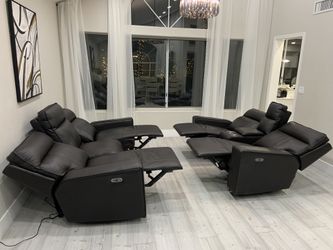 Abbyson Leather Sofa & Love Seat Electric Recliners