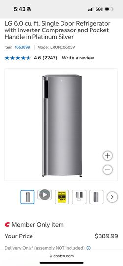 LG 6.0 cu. ft. Single Door Refrigerator with Inverter Compressor and Pocket Handle in Platinum Silver