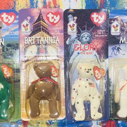 🟢🟤⚪️🔴VINTAGE & RARE SET OF COLLECT ALL 4 INTERNATIONAL T.Y. MCDONALDS BEANIE BABIES🟢🟤⚪️🔴