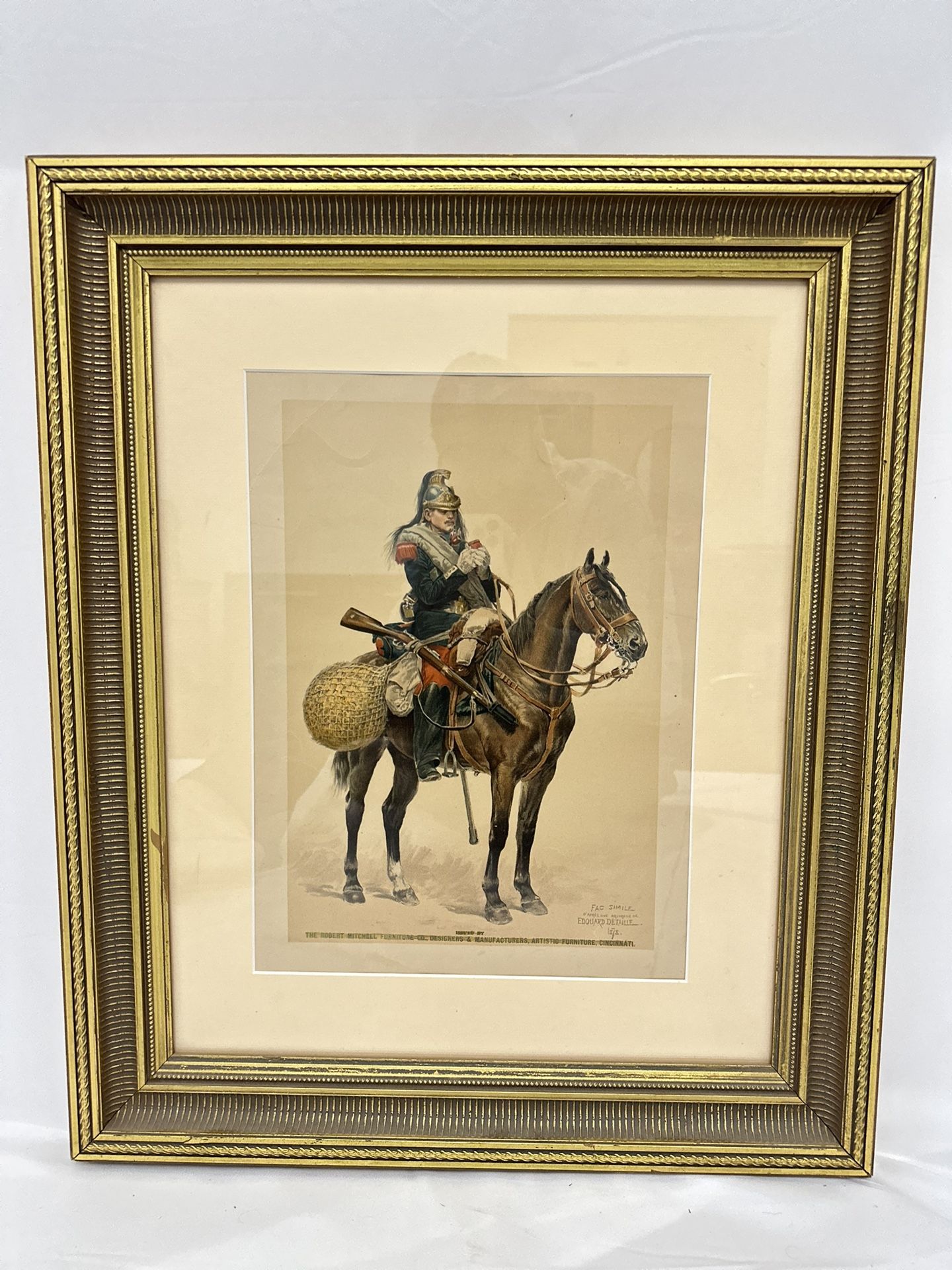 EDOUARD DETAILLE ANTIQUE FRENCH PRINT, SOLDIER ON HORSEBACK - EXCELLENT QUALITY & CONDITION!