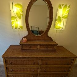 Vintage Henry Link Coastal Boho Dresser/ Mirror 