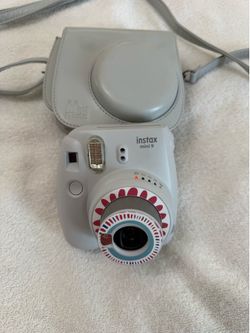 NEW FUJI INSTAX MINI 9 SILVER CAMERA DECORATED WITH INSTAX STICKERS   AND SILVER CASE WITH STRAP. TESTED WORKS