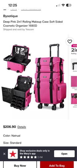 Deep Pink 2in1 Rolling Makeup Case Soft Sided Cosmetic Organizer