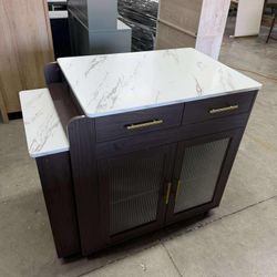 Kitchen Island with Storage | Expandable Retractable on Wheels 71.65" L| Space-Saving of Island Cart Brown