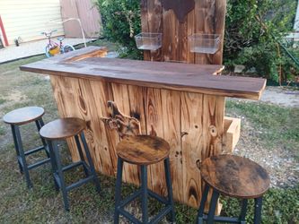 Rustic Wood Outdoor Bar with Stools