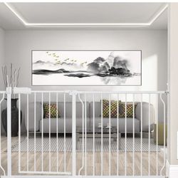 Extra Wide White Pressure Mounted Baby Gate Walk Through Child Kids Safety Toddler White Long Large Pet Dog Gates with Extension for doorways Kitchen 