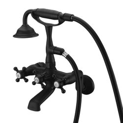 sumerain Vintage Wall Mount Clawfoot Tub Faucet Matte Black with Hand Shower, 3" to 9" Adjustable Holes Distance