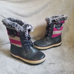 BOGS Big Kid Arcata Stripe Pink Waterproof Sz 3 Snow Rain Wool Boots 