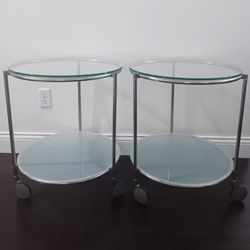 2 Glass Side End Tables on Casters