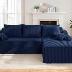 94'' Cloud Sectional Couch, Modular L-Shape Couch with Chaise, Boneless Sofa with Deep Seat for Living Room Bedroom,No Assembly Required(Blue,Right Fa