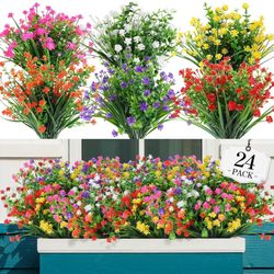 AGIRL 24 Bundles Artificial Flowers Outdoor,No Fade Fake Plastic Flowers Faux Plants for Decoration Hanging Planters Indoor Outside Garden Porch Windo