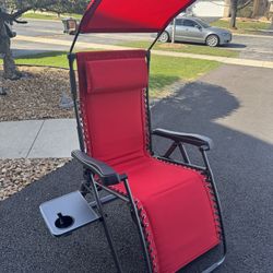 Folding Zero Gravity Recliner Patio Lounge Chair w/ Canopy Shade, Headrest, and Tray