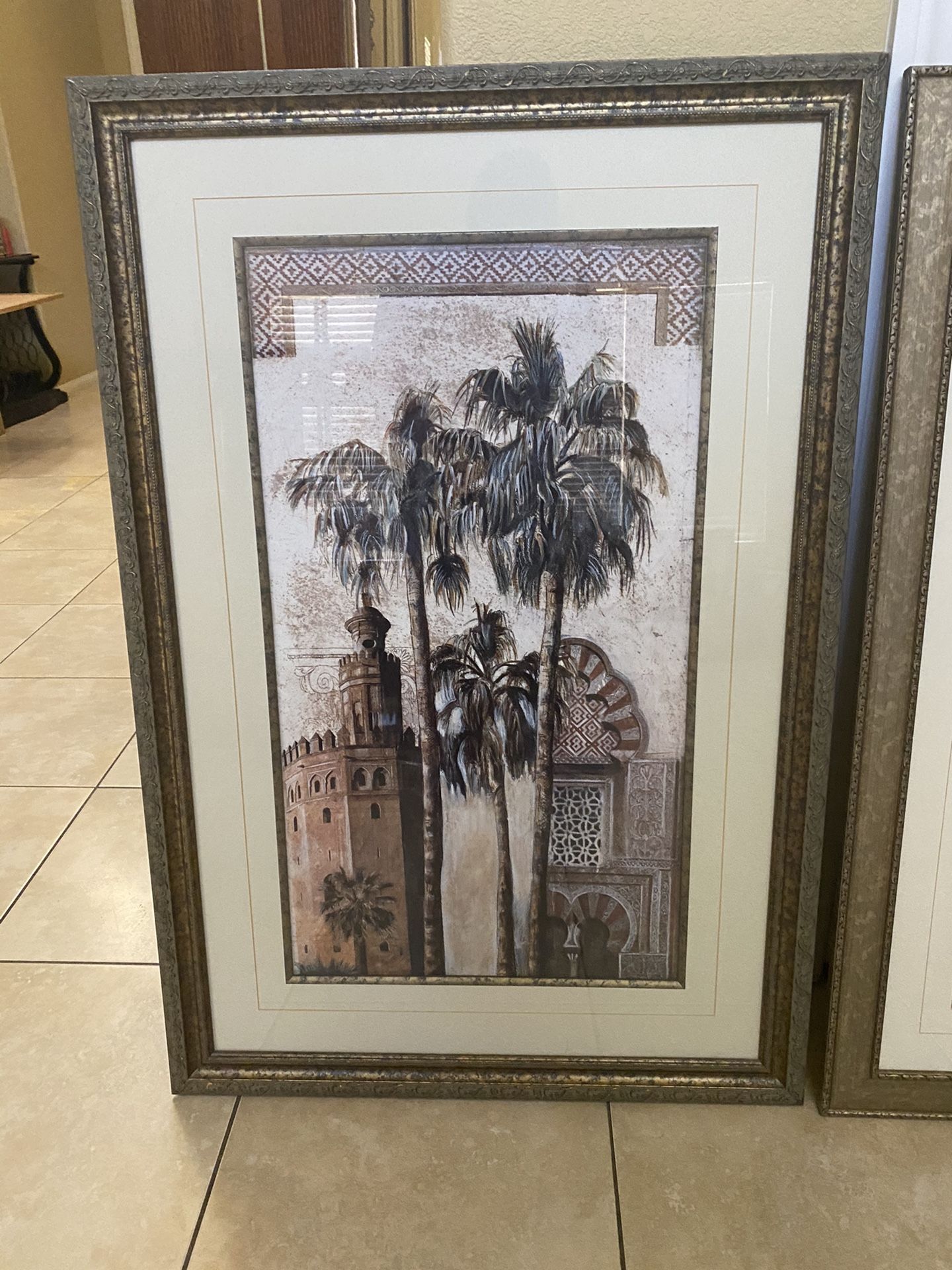 Big framed palm tree paintings