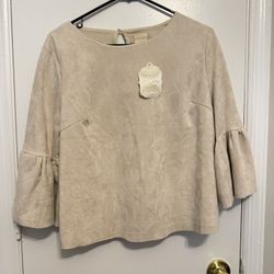 Altar'd State Faux Suede Ruffle Blouse Size L