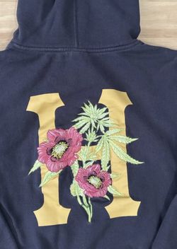 HUF Hoodie Men’s Medium Navy Floral H Logo Embroidered Back Streetwear