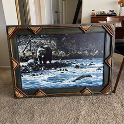 Large Bear Painting in Custom Made Frame