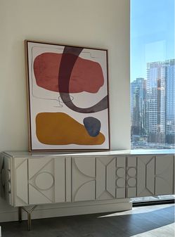 West Elm Abstract Canvas Art with Natural Wood Floating Frame