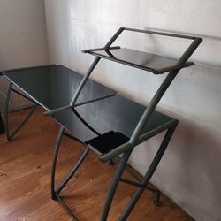 Glass & Brushed Black Metal Desk