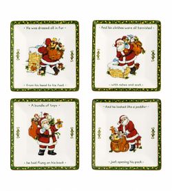 Vintage Christmas Santa Story Plates Set of 4 Square Holiday Decor