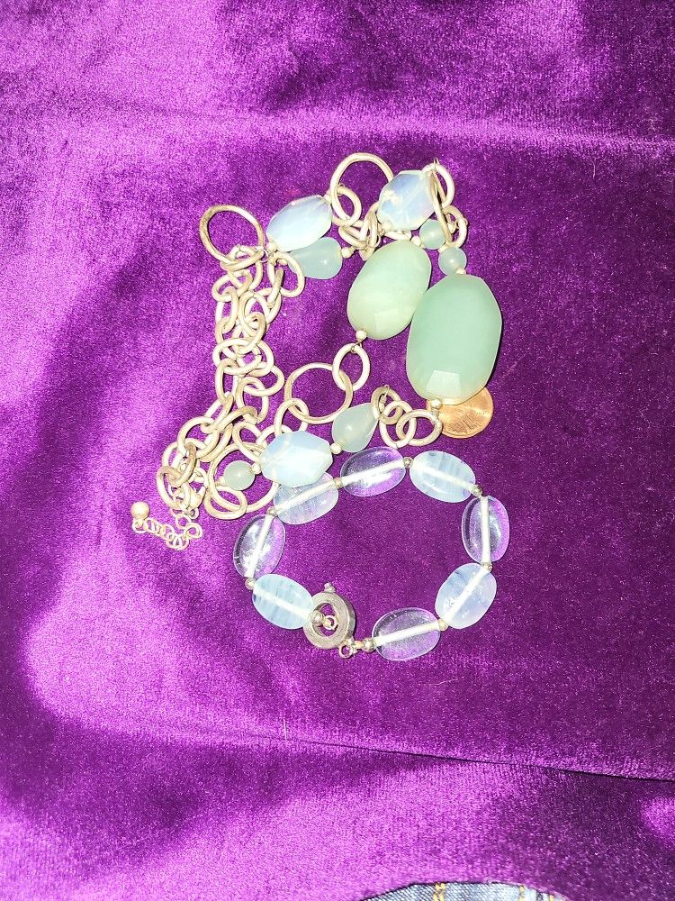 Stone/silver Necklace & Bracelet Set