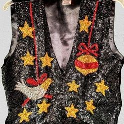 Vtg. Christmas Sequin Vest - M