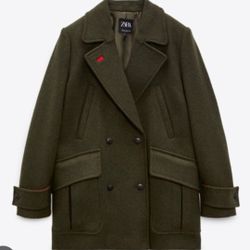 ZARA Olive Green/Red Wool Coat