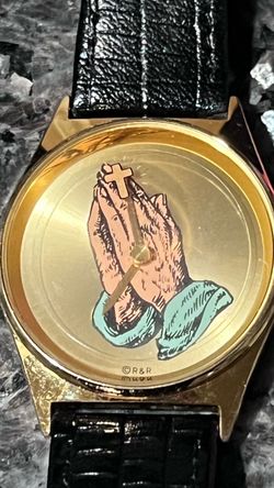 R&R Praying Hands Gold-Tone Watch