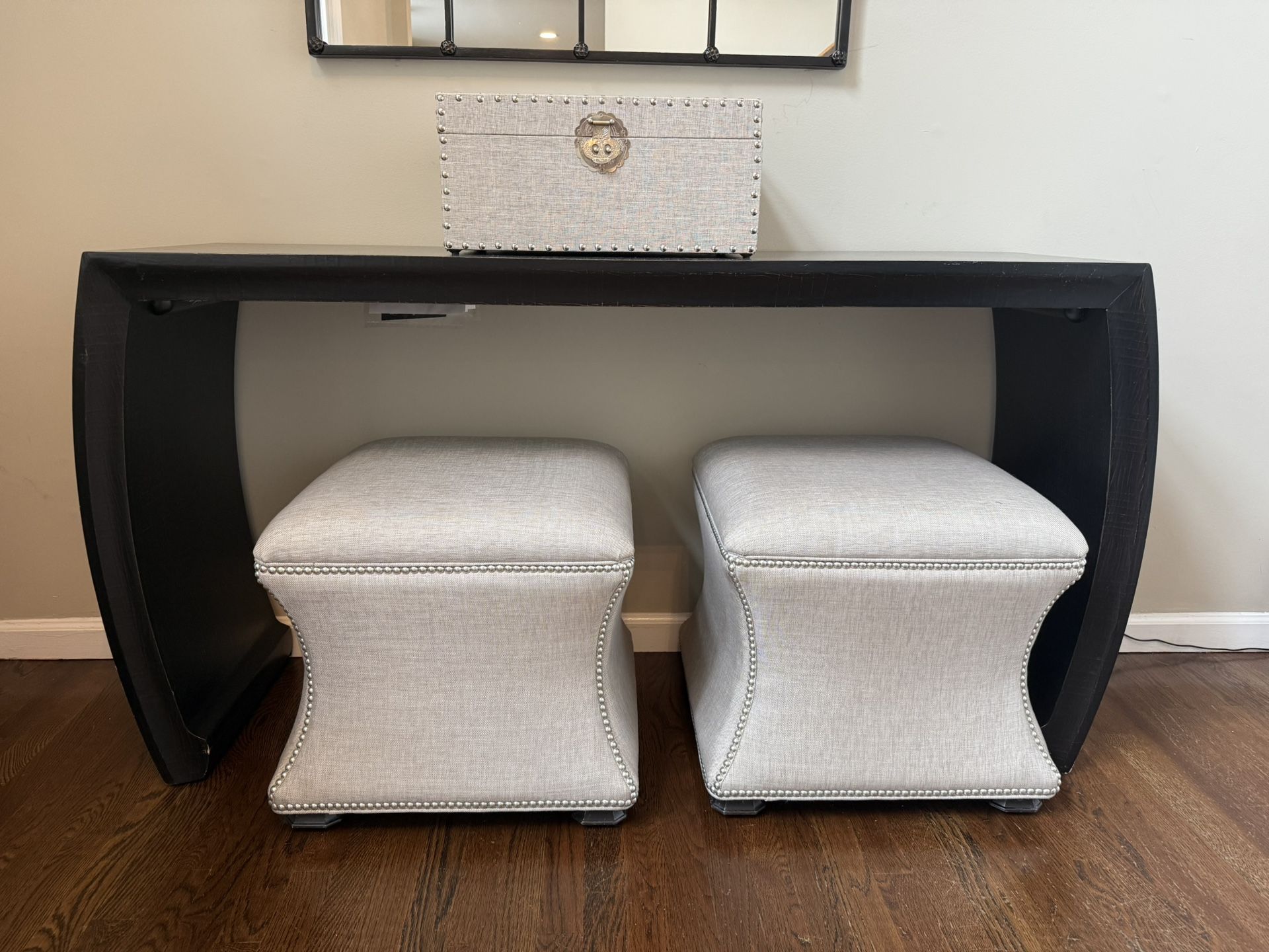 Ethan Allen Console & Ottomans