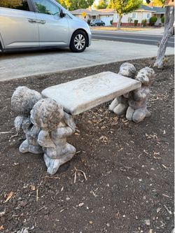 Vintage Cast Stone Cherub Garden Bench – Heavy Concrete Outdoor Seat