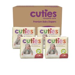 BRAND NEW BOX OF CUTIES SIZE 3 DIAPERS-(144 TOTAL)