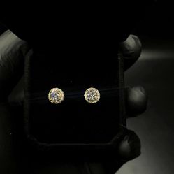 Halo Round Stud Earrings (White Gold Finish)
