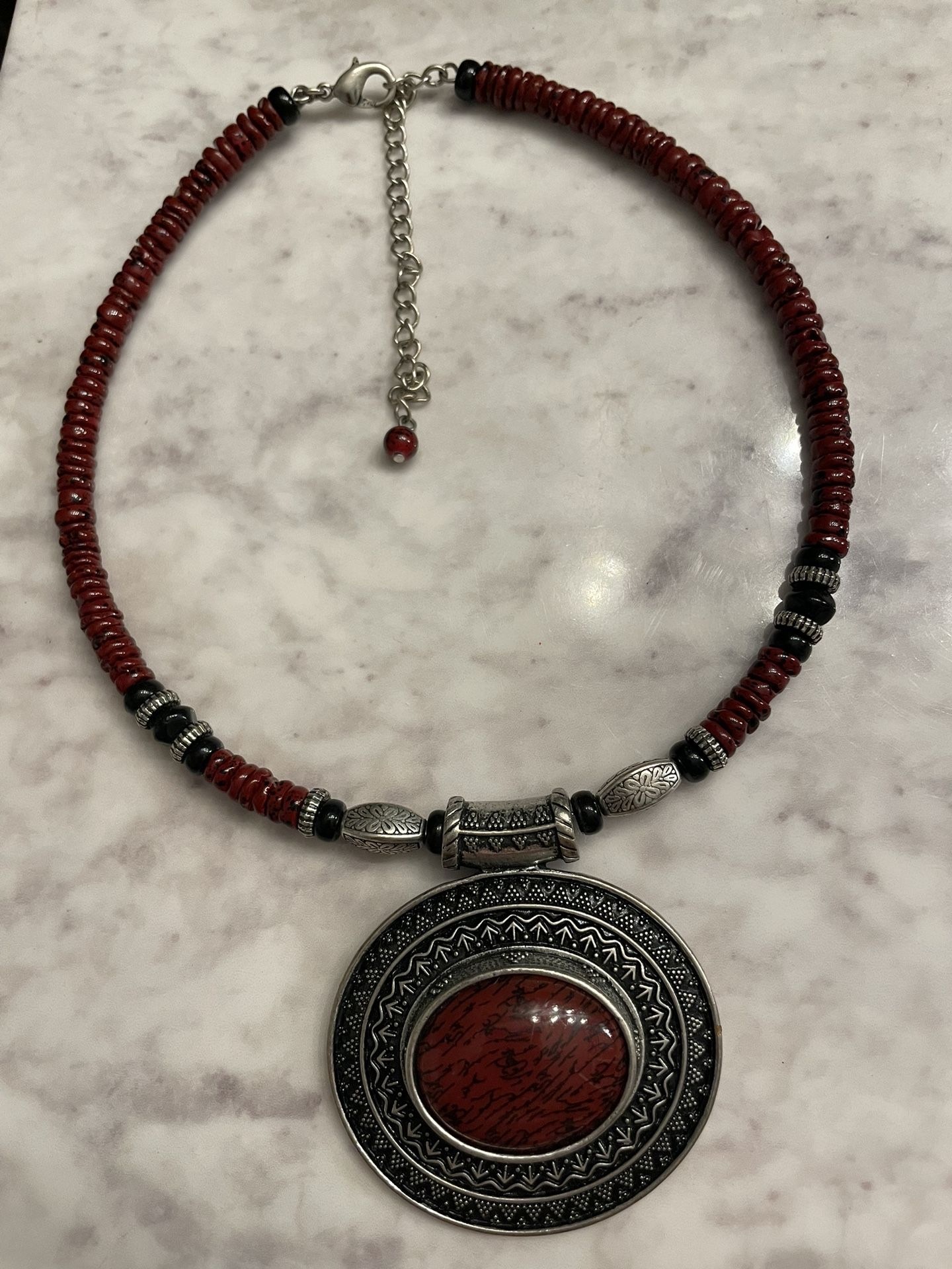 Red Stone And Silver Choker