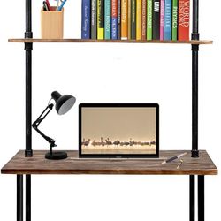 LOKKHAN 79-inch Industrial Laptop Desk Solid Wood Computer Desk Wall Pipe Desk with Shelves Computer Table for Home Office (L:40 inch)