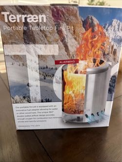 Terraen Portable Tabletop Fire Pit Stainless Steel Silver Indoor Outdoor w/ Bag