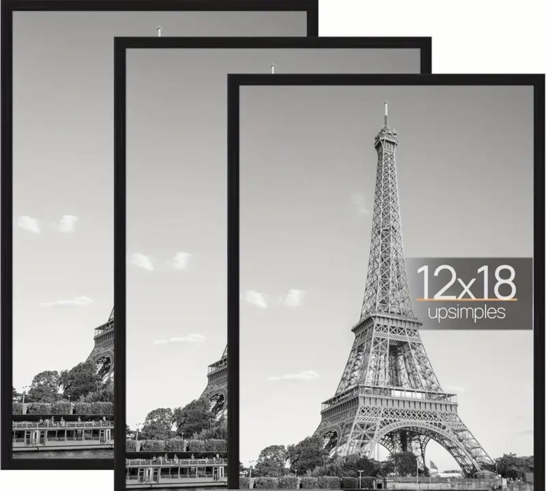 NEW  3 Pack 12 Inchx18 Inch Frame Black, Poster Frames 12 Inch X 18 Inch for Horizontal Or Vertical Wall Mounting - Slide-In Photo Frame Strips, Scrat
