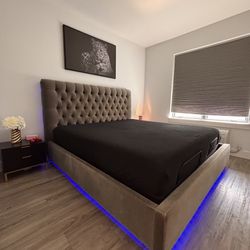 Gray  Bed Frame + 2 Nightstands