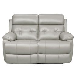 Brand new silver gray real leather manual reclining loveseat