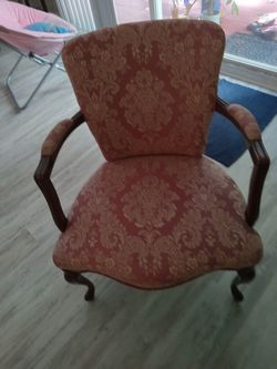 Vintage Armchair with Damask Upholstery